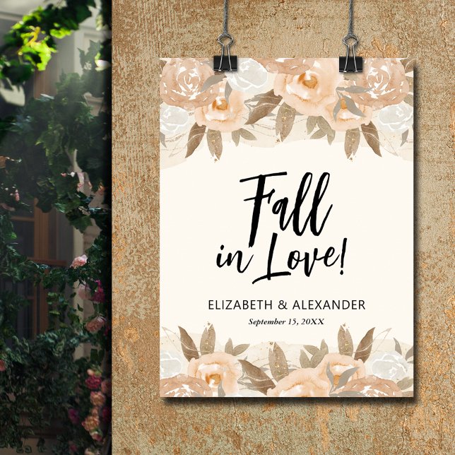 Fall in Love Peach Flowers Wedding Welcome Poster (Fall in love peach flowers wedding welcome poster - INSTANT DOWNLOAD or PRINTED (framed, too))