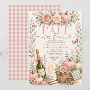 Fall in love Pink Autumn Fall Floral Bridal Shower Invitation