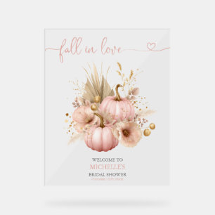 Fall in Love Pink Boho Pumpkin Welcome Sign