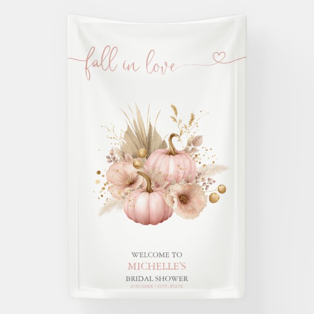 Fall in Love Pink Boho Pumpkin Welcome Sign (Vertical)