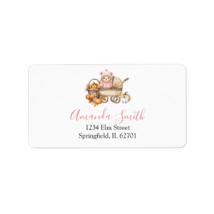 Fall in Love Pink Girl Bear Baby Shower Address Label