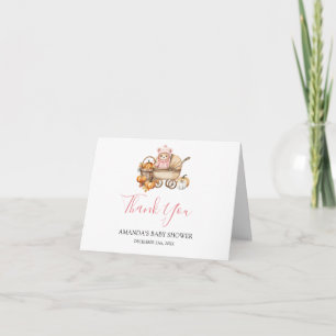 Fall in Love Pink Girl Bear Baby Shower Folded Thank You Card