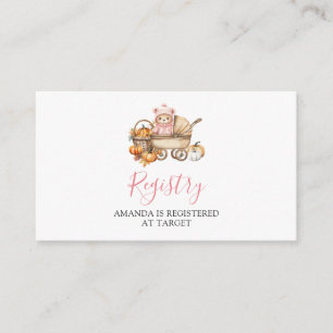 Fall in Love Pink Girl Bear Baby Shower Registry Enclosure Card