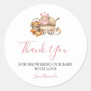 Fall in Love Pink Girl Bear Baby Shower Thank You Classic Round Sticker