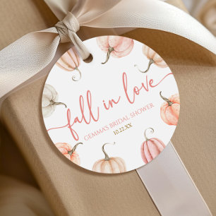 Fall In Love Pink Pumpkin Bridal Shower Favour Tags