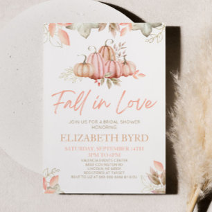 Fall In Love Pink Pumpkin Bridal Shower Invitation