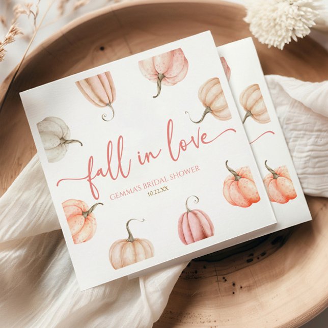 Fall In Love Pink Pumpkin Bridal Shower Napkin (Creator Uploaded)