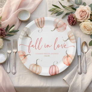 Fall In Love Pink Pumpkin Bridal Shower Paper Plate