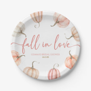 Fall In Love Pink Pumpkin Bridal Shower Paper Plate