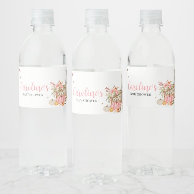 Fall In Love Pink Pumpkin Water Bottle Label (Bottles)