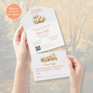 Fall in Love Pink Pumpkins Baby Shower Invitation