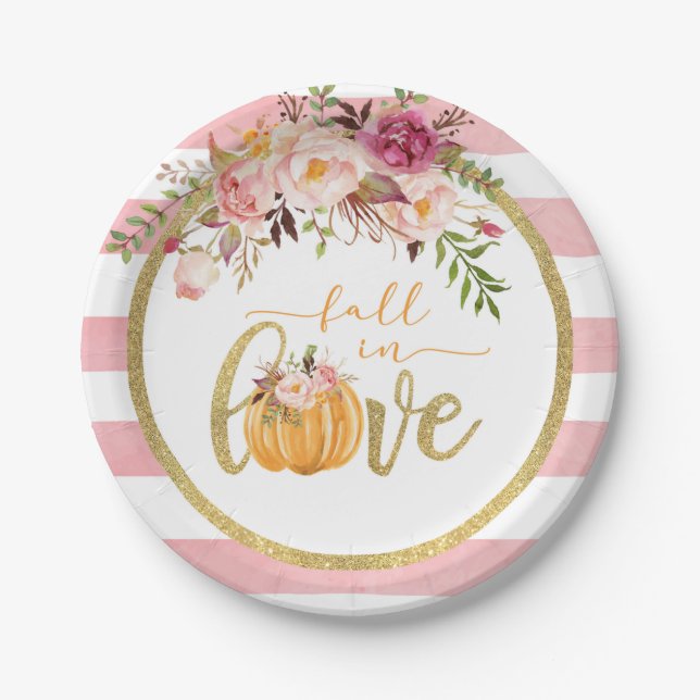 Fall in Love Plate - Pink Stripes (Front)