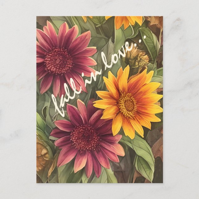 Fall in Love Pretty Autumn Flowers Floral Postcard (Front)