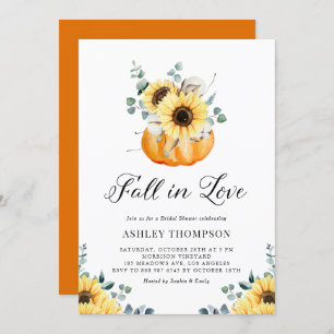 Fall In Love Pumpkin and Sunflower Bridal Shower Invitation