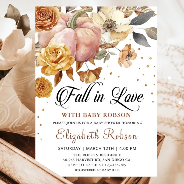 Fall in Love Pumpkin Autumn Baby Shower Invitation (Creator Uploaded)