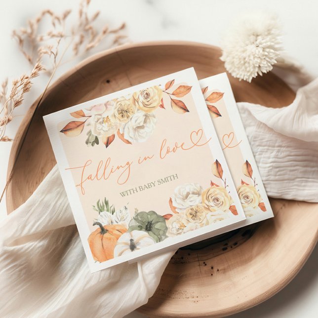 Fall in Love Pumpkin Autumn Baby Shower Napkin (Creator Uploaded)