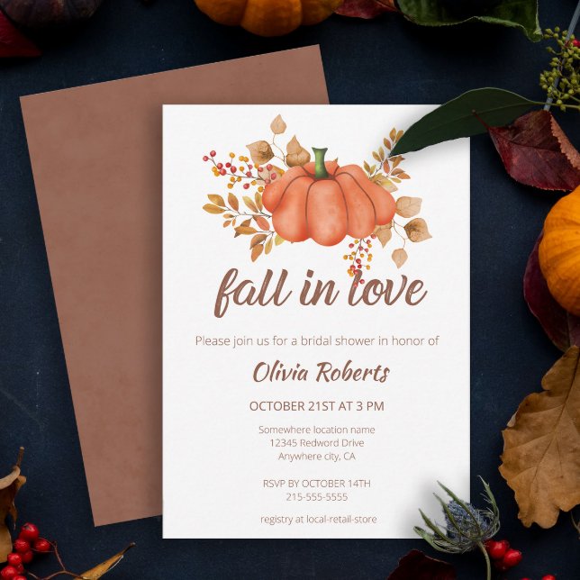 Fall in Love Pumpkin Autumn Bridal Shower  Invitation (Creator Uploaded)