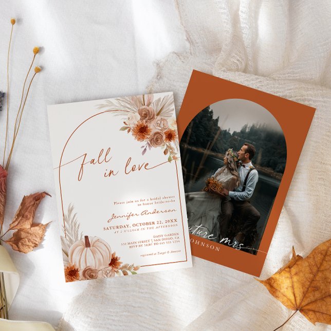Fall In Love Pumpkin Autumn Bridal Shower Photo Invitation (Creator Uploaded)