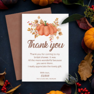 Fall in Love Pumpkin Autumn Bridal Shower  Thank You Card
