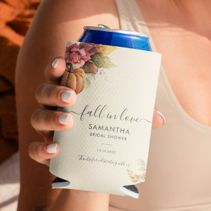 Fall in Love Pumpkin Autumn Leaves Bridal Shower Can Cooler