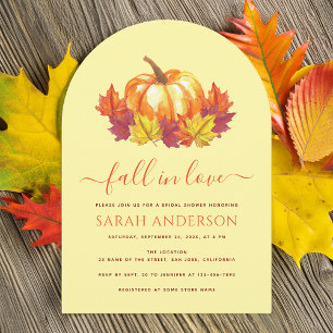 Fall in Love Pumpkin & Autumn Leaves Bridal Shower Invitation