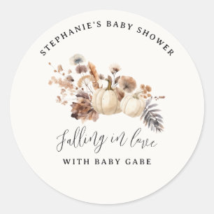 Fall In Love Pumpkin Baby Shower Classic Round Sticker