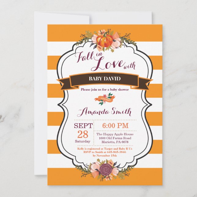 Fall in Love Pumpkin Baby Shower Invitation Card (Front)