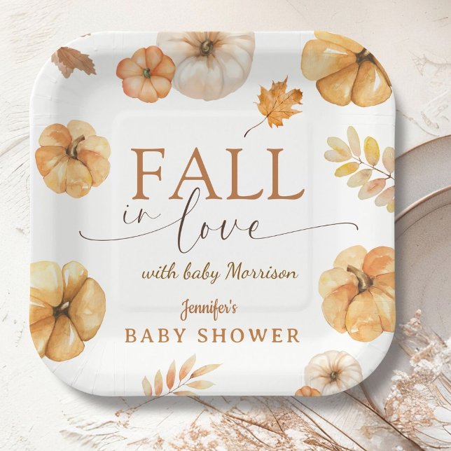Fall in Love Pumpkin Baby Shower Paper Paper Plate (Creator Uploaded)