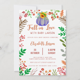 Fall in Love Pumpkin Baby Shower Purple Theme Invitation