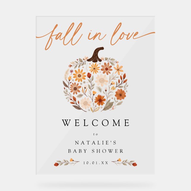Fall in Love Pumpkin Baby Shower Welcome Sign (Front)