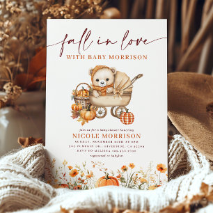 Fall in Love Pumpkin Bear Floral Baby Shower  Invitation