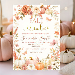 Fall in Love Pumpkin Boho Floral Bridal Shower Invitation