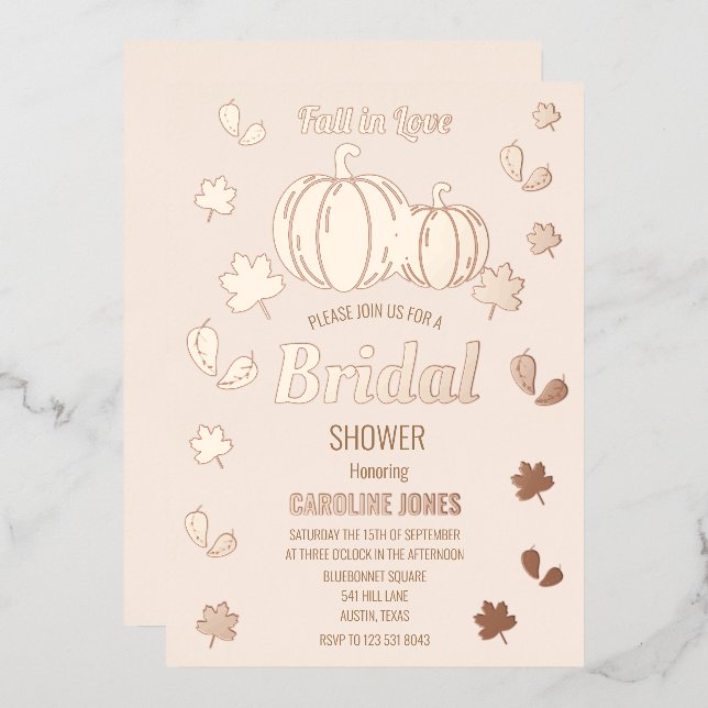 Fall in Love Pumpkin Boho Gold Foil Bridal Shower (Front/Back)