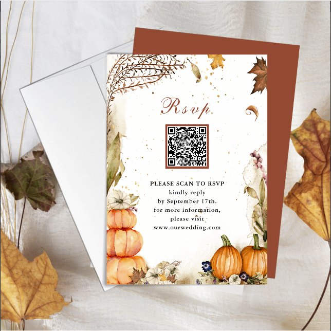 Fall In Love Pumpkin Botanical Autumn Wedding RSVP (Creator Uploaded)