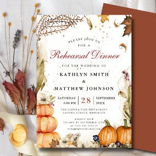 Fall In Love Pumpkin Botanical Rehearsal Dinner Invitation