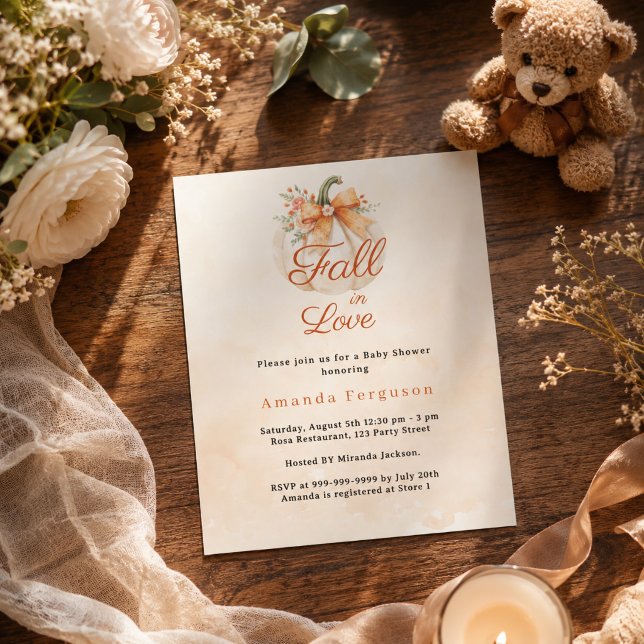 Fall In Love Pumpkin Bow Bridal Shower invitation (Creator Uploaded)