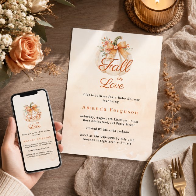 Fall In Love Pumpkin Bow Bridal Shower Invitation (Creator Uploaded)