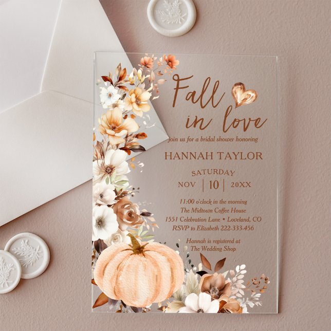 Fall in Love Pumpkin Bridal Shower Acrylic Invitations (Creator Uploaded)