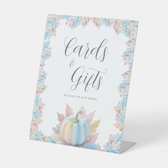 Fall in Love Pumpkin Bridal Shower Cards and Gifts Pedestal Sign (Front)