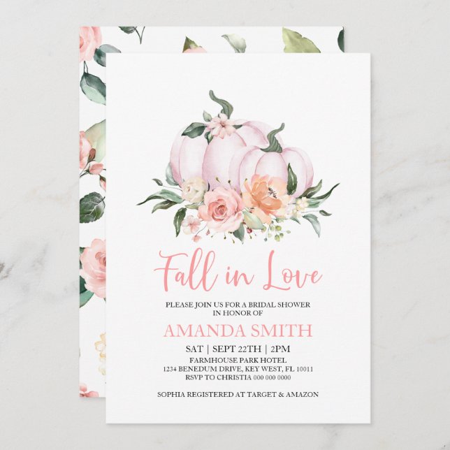 Fall in Love Pumpkin Bridal Shower Invitation (Front/Back)