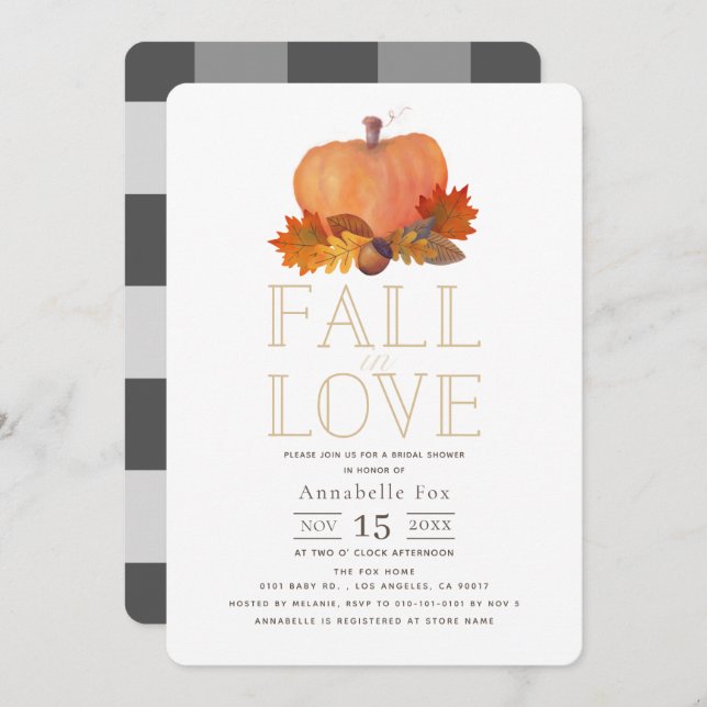 Fall in Love Pumpkin Bridal Shower Invitation (Front/Back)