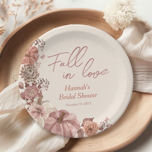 Fall in Love Pumpkin Bridal Shower  Paper Plate (Creator Uploaded)