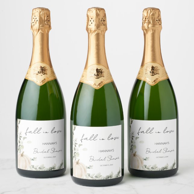 Fall In Love Pumpkin Bridal Shower Sparkling Wine Label (Bottles)