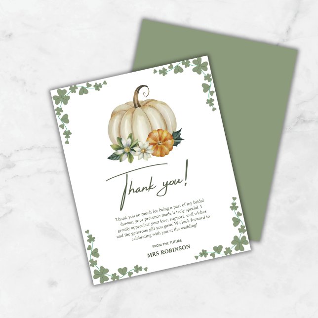Fall in Love Pumpkin Bridal Shower Thank You Card (Budget Fall in Love Pumpkin Bridal Shower Thank You Card  )