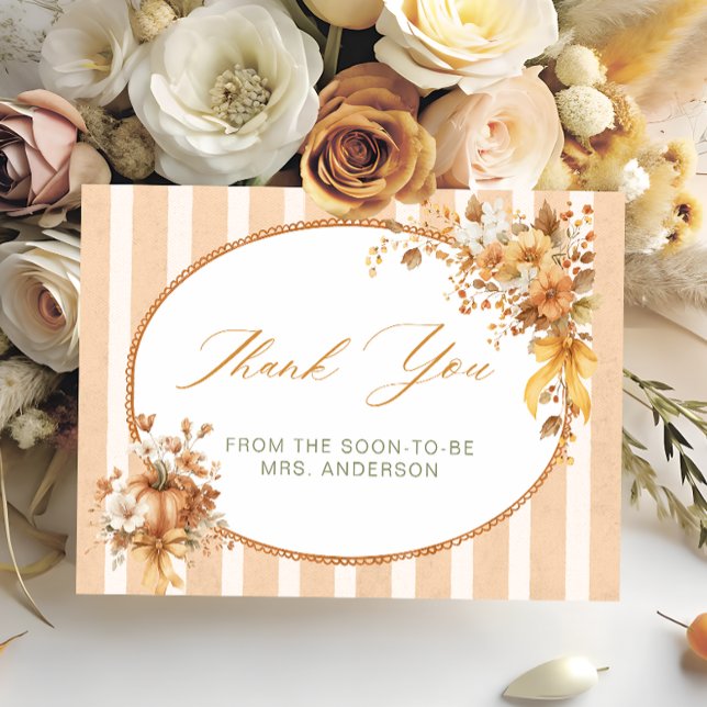 Fall in Love Pumpkin Bridal Shower Thank You Card (Creator Uploaded)