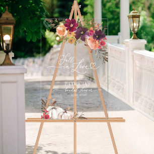 Fall In Love Pumpkin Bridal Shower Welcome Acrylic Sign