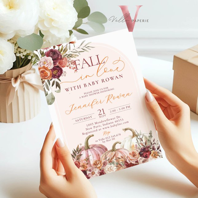 Fall in Love Pumpkin Burgundy Orange Baby Shower Invitation (Creator Uploaded)