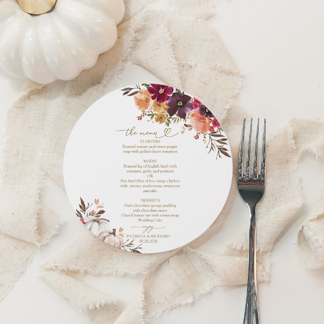 Fall in Love Pumpkin Circle Wedding Menu Card (Creator Uploaded)