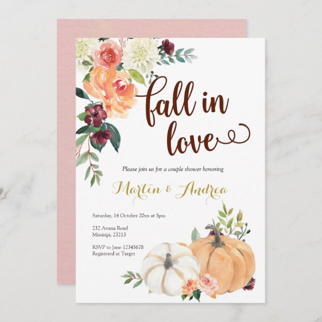 fall in love pumpkin couple shower invitation (Front/Back)