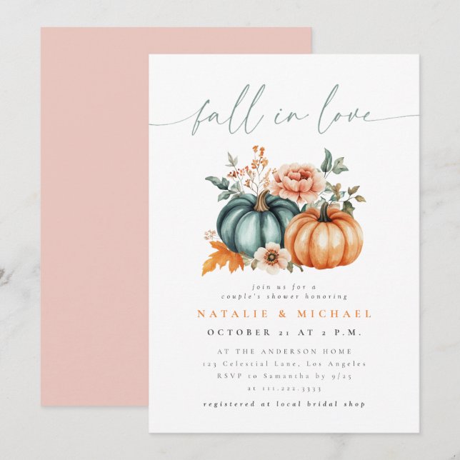 Fall in Love Pumpkin Couple's Shower Invitation (Front/Back)